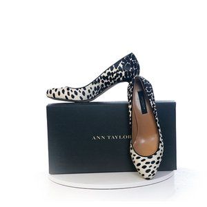 NEW Ann Taylor Hair-Calf Leopard Print Dark Brown and Off-White Heels Sz…